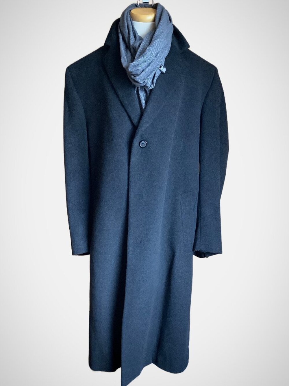 Nautica Men's Black Wool Pea Coat Long Overcoat Jacket Size 46T 46L Cashmere